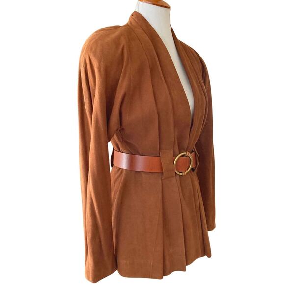 Vintage Spitalnick 1980s Brown Suede Peplum Blazer & Leather Skirt Suit RARE - Picture 2 of 10